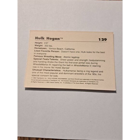 Vintage 1989 WWF Hulk Hogan Trading Card #137 Titan Sports WWE Wrestling - Picture 3 of 3